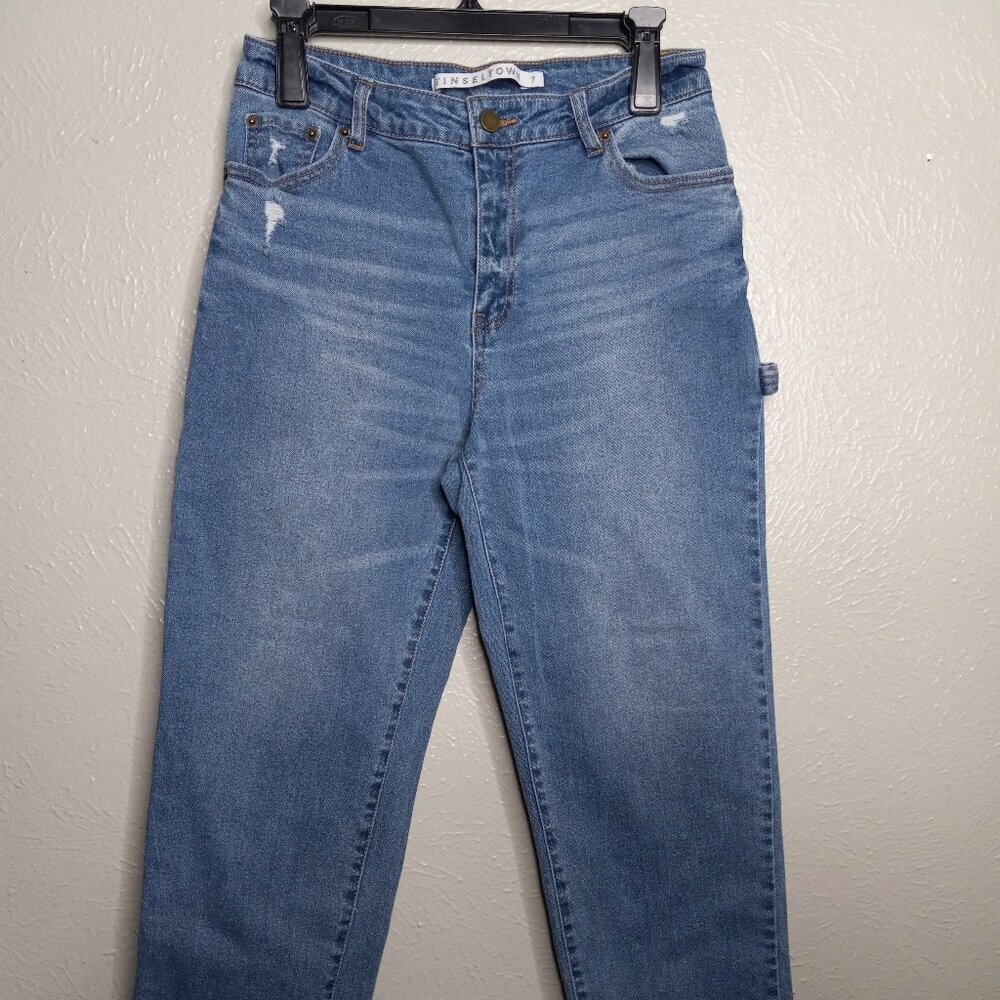 Tinseltown High‎ Rise Distressed Mom Jeans Blue Denim Size 7